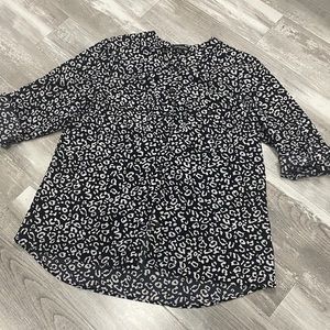 Notations Petite L Button Up Leopard Print Blouse